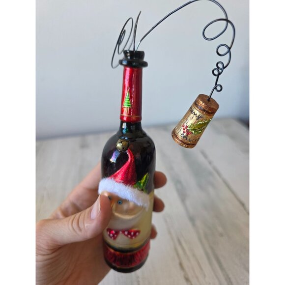 Santa wine glass AS IS ornament Xmas champagne glitter unique large tree - Picture 3 of 8